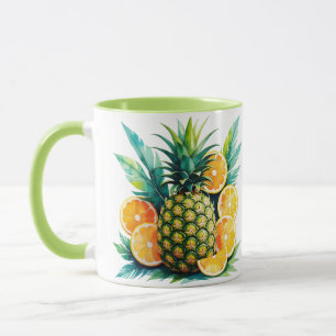 Mug Ananas et agrumes à l'aquarelle Café aux fruits