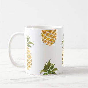 Mug Ananas peint à la main, arrière - plan aquarelle.