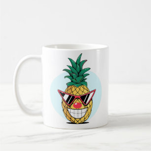 Mug Ananas souriant portant lunettes de soleil et nez 