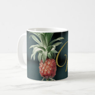 Mug Ananas tropical Marbré Élégant Monogramme
