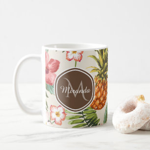 Mug Ananas tropicale exotique Floral Monogramme Brown