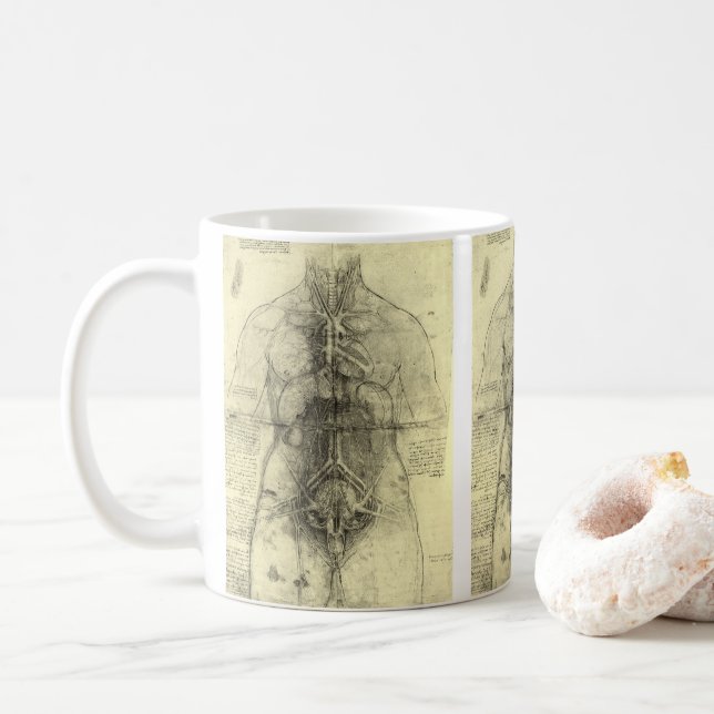 Mug Anatomie humaine, Torse féminine par Leonardo da V (Avec donut)