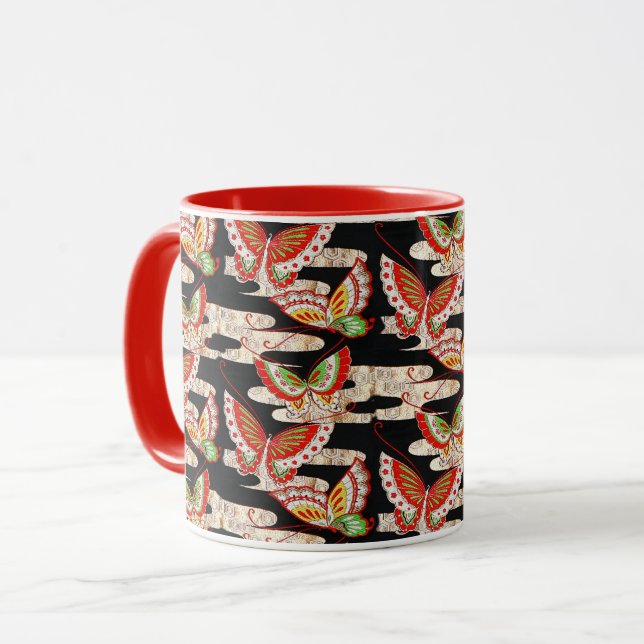 Mug ANCIENS BULLETINS JAPONAIS Rouge Noir Blanc (Devant gauche)