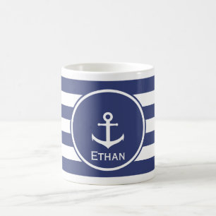 Mug Ancre blanche avec les rayures bleues et blanches