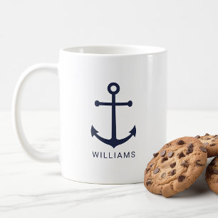 Mug Ancre bleu marine moderne avec nom personnalisé