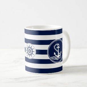 Mug Ancre, Bleu Roue Du Navire Et Blancs