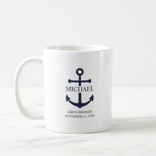 Mug Ancre Bleue marine Nautique Groomsmen personnalisé