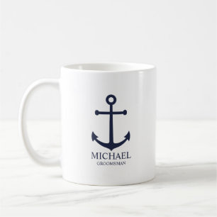 Mug Ancre Bleue marine Nautique Groomsmen personnalisé