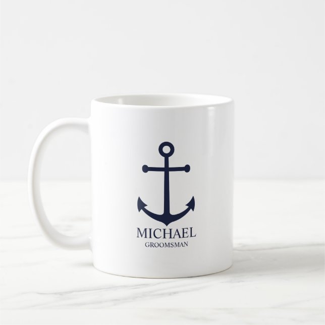Mug Ancre Bleue marine Nautique Groomsmen personnalisé (Gauche)