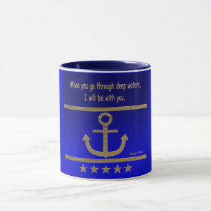 Mug Ancre dorée, symboles de l'amour ,Esaïe 43:2