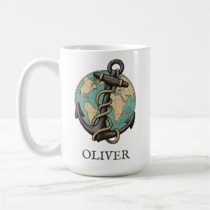 Mug Ancre et Globe Vintage : Voyageur du Monde Nautiqu