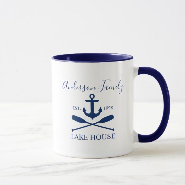 Mug Ancre Nautical Lake House Oars Famille Bleu Blanc (Droite)