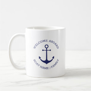 Mug Ancre nautique Bienvenue à bord Nom du bateau per