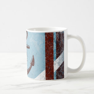 Mug Ancre Nautique Rétro Rouge Bleu Grunge Distressed