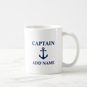 Mug Ancre Vintage Marine Nom du capitaine bleu ou du b