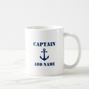 Mug Ancre vintage Nom du capitaine Ajouter un nom ou u