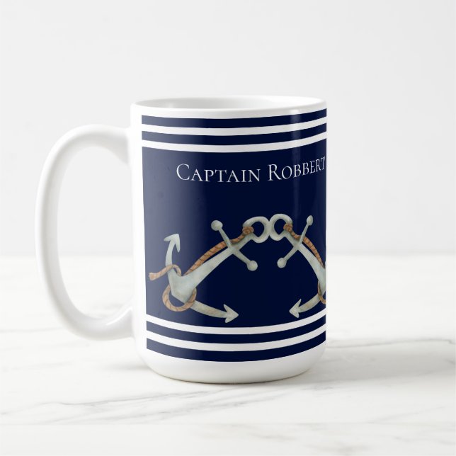 Mug Ancres bleues marines blanches personnalisées (Gauche)