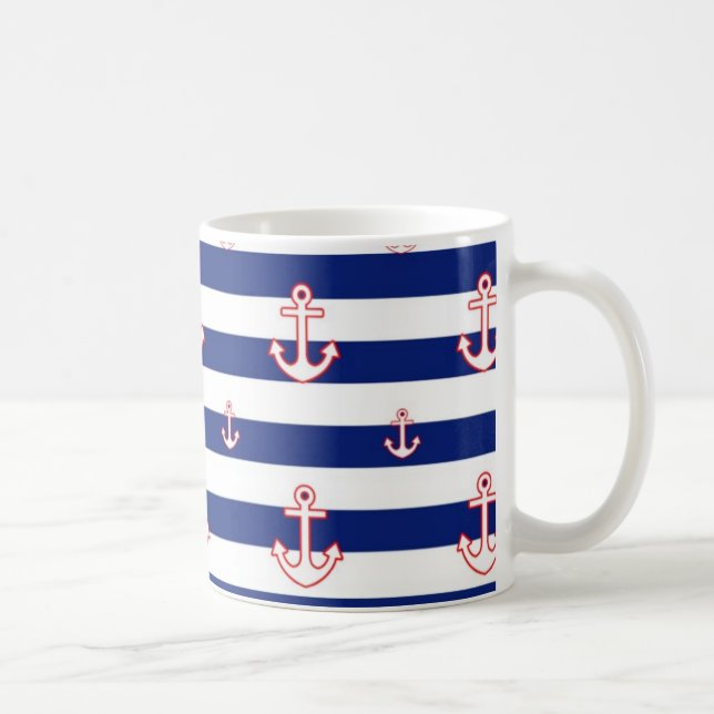 Mug Ancres sur les rayures Décor Nautique (Droite)