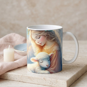 Mug Ange de Noël avec agneau dans la paix hivernale