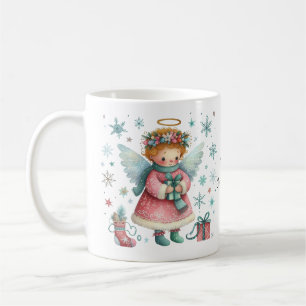 Mug Ange de Noël blanc rose et bleu