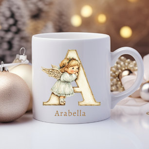 Mug Ange de Noël personnalisé avec monogramme A initia