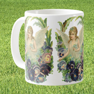 Mug Ange de Pâques victorien avec fleurs de pensées vi
