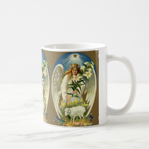 Mug Ange de Pâques vintage, agneau, fleur de lys, étoi