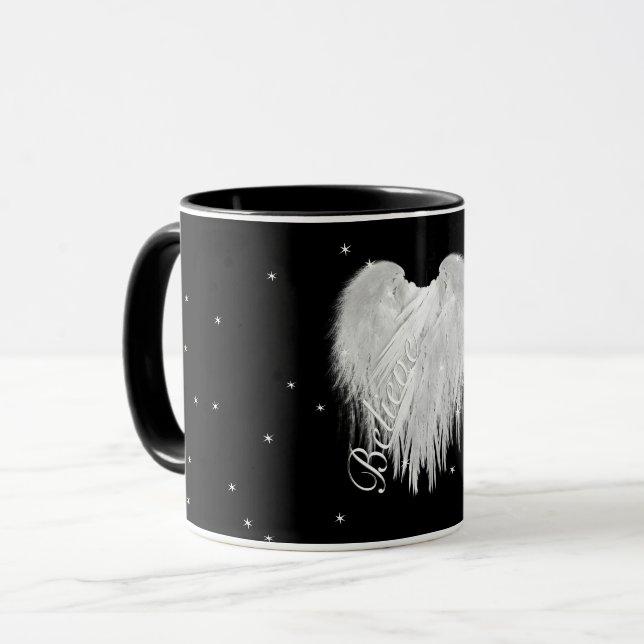 Mug ANGEL WINGS 'Believe' Coeur Black Starry (Devant gauche)