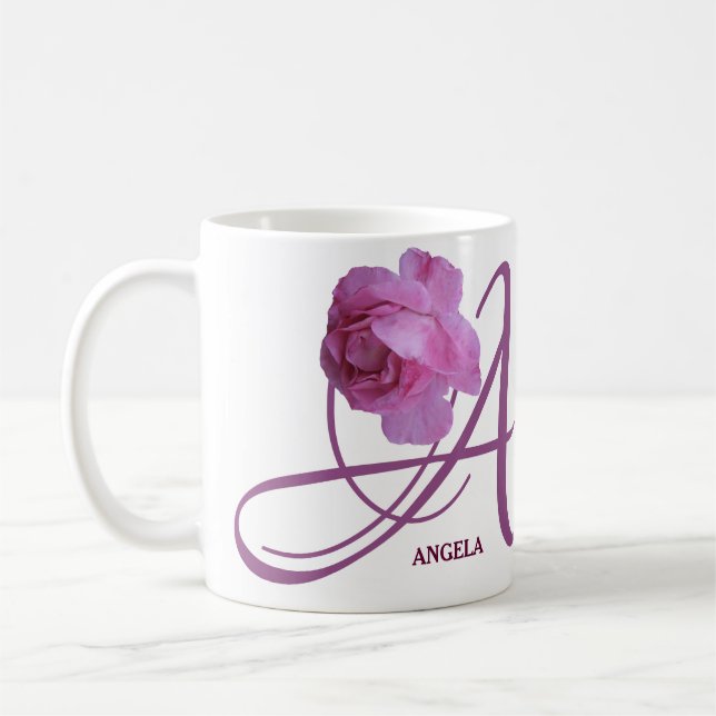 Mug Angela nom personnalisable rose fleurs boho (Gauche)