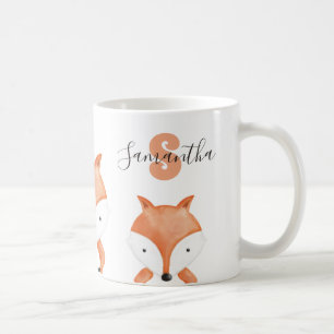 Mug Animal Watercolor Fox Nom Monogramme