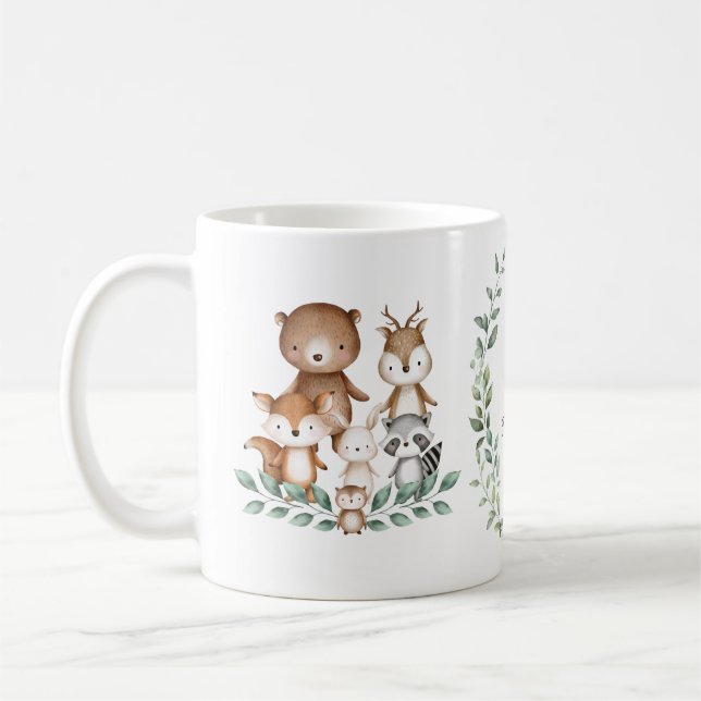 Mug Animaux boisés branchés Monogramme de verdure fore (Gauche)
