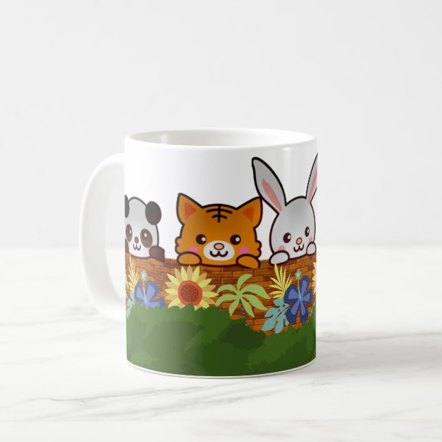 Mug Animaux curieux sur une scène de jardin ludique (Devant gauche)
