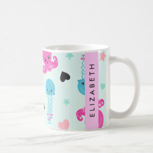 Mug Animaux de mer, poulpe, méduse, Coeurs, Votre nom