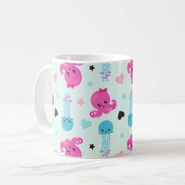 Mug Animaux de mer, Vie de mer, poulpe, méduses, Coeur (Devant gauche)