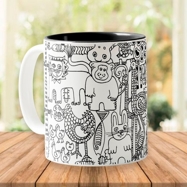 Mug Animaux sauvages Amusants Art moderne noir et blan (Créateur téléchargé)