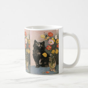 Mug Animaux vintage, chaton victorien mignon et fleurs