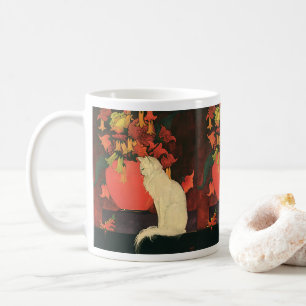 Mug Animaux vintages, Chat blanc élégant, Fleurs d'aut