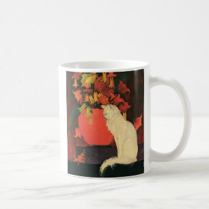 Mug Animaux vintages, Chat blanc élégant, Fleurs d'aut