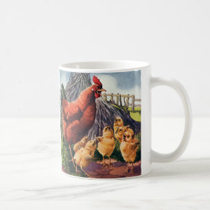 Mug Animaux vintages, poulets avec bébés à la ferme