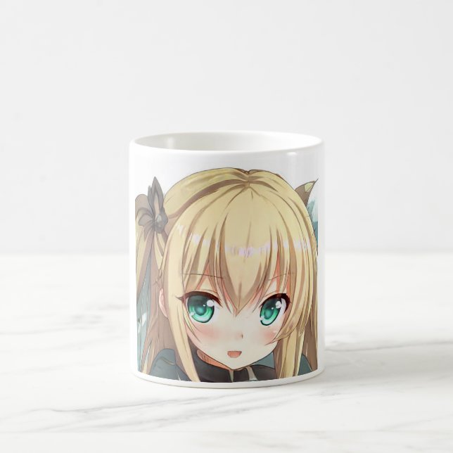 Mug Anime aux cheveux blonds fille émeraude yeux verts (Centre)