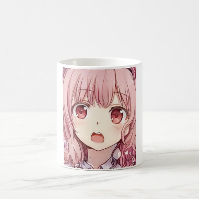 Mug Anime aux cheveux roses yeux de prune fille effray (Centre)