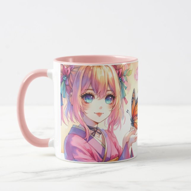 Mug Anime Girl tenant un papillon (Gauche)