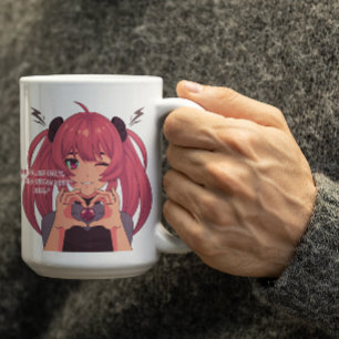 Mug Anime Girl Winking & Finger Heart