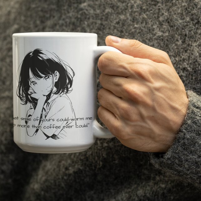 Mug Anime noire et blanche souriante fille (Créateur téléchargé)