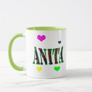 Mug Anita, logo nommé avec des coeurs d'amour,