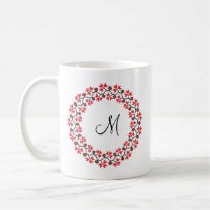 Mug Anneau de fleur rouge Monogramme personnalisé init