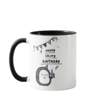 Mug anniversaire avec un manchot chantant mignon