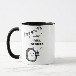 Mug anniversaire avec un manchot chantant mignon
