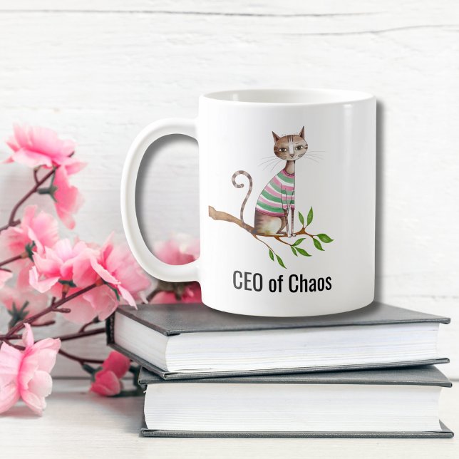 Mug Anniversaire Funny Chat "PDG de Chaos" Chat Maman  (Créateur téléchargé)