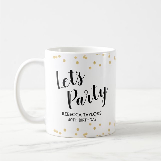 Mug Anniversaire Gold Faux Foil Confetti Nom personnal (Gauche)